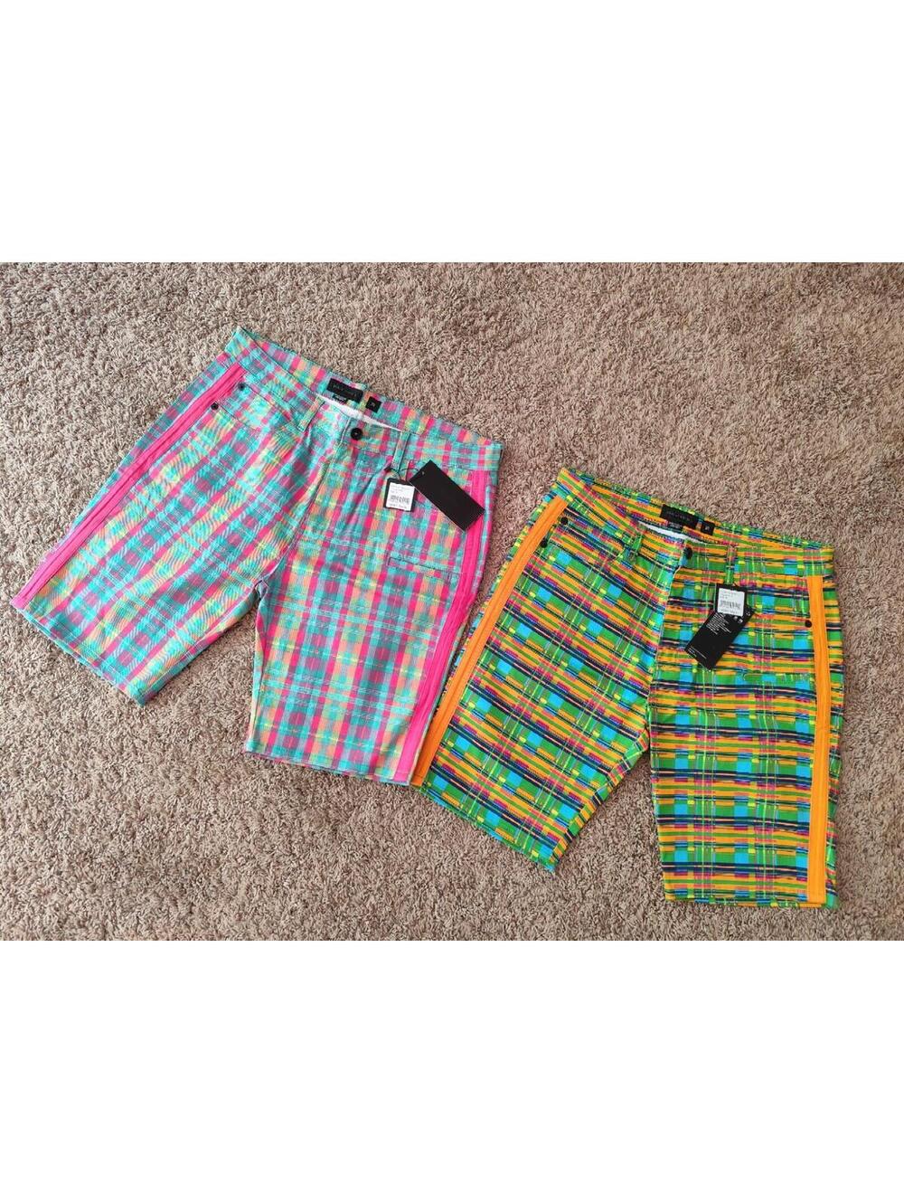 Lot of 2 Decibel Mens Golf Shorts Clown core Plaid Size 38